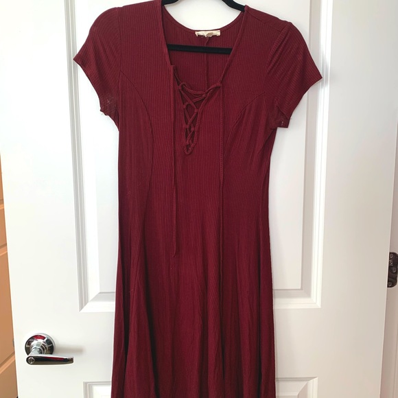 Maroon L.A. HEARTS lace up front dress - Picture 1 of 2